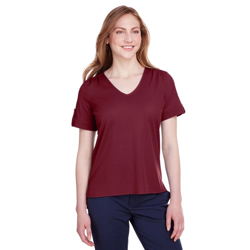 Buy Devon & Jones DG20WB CrownLux Performance Ladies Plaited Rolled-Sleeve Top | ApparelChoice.ca