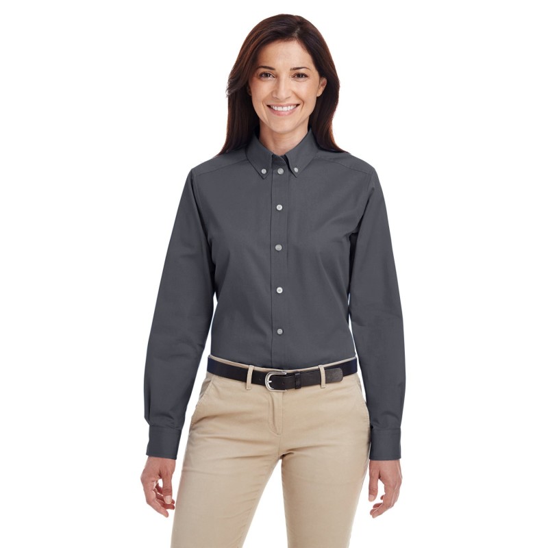 Buy Harriton M581W Ladies Foundation 100% Cotton Long-Sleeve Twill Shirt with Teflon | ApparelChoice.ca