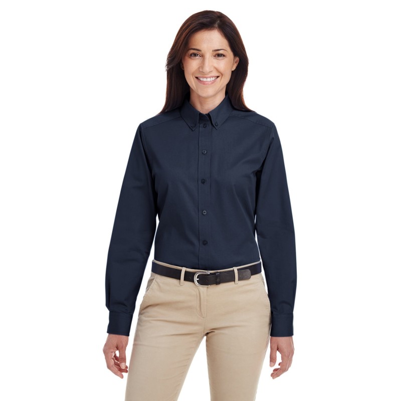 Buy Harriton M581W Ladies Foundation 100% Cotton Long-Sleeve Twill Shirt with Teflon | ApparelChoice.ca