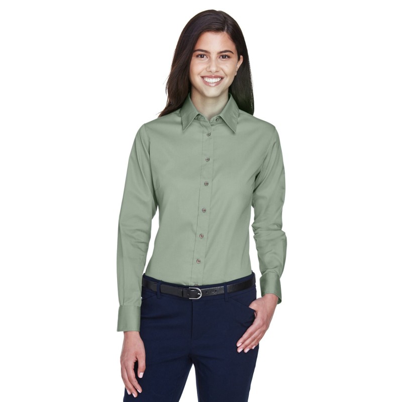 Buy Harriton M500W Ladies Easy Blend Long-Sleeve Twill Shirt with Stain-Release | ApparelChoice.ca