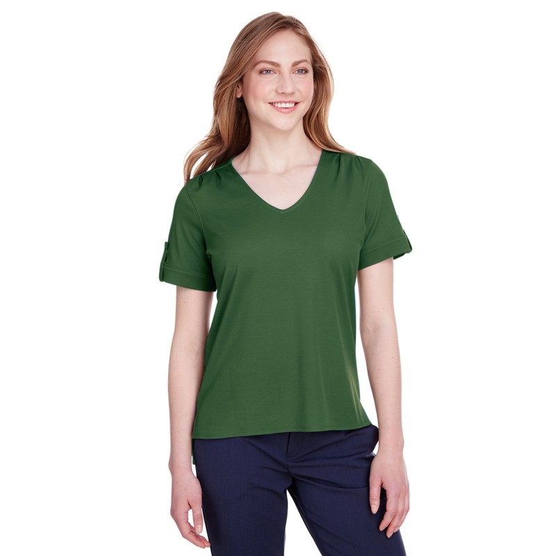 Buy Devon & Jones DG20WB CrownLux Performance Ladies Plaited Rolled-Sleeve Top | ApparelChoice.ca