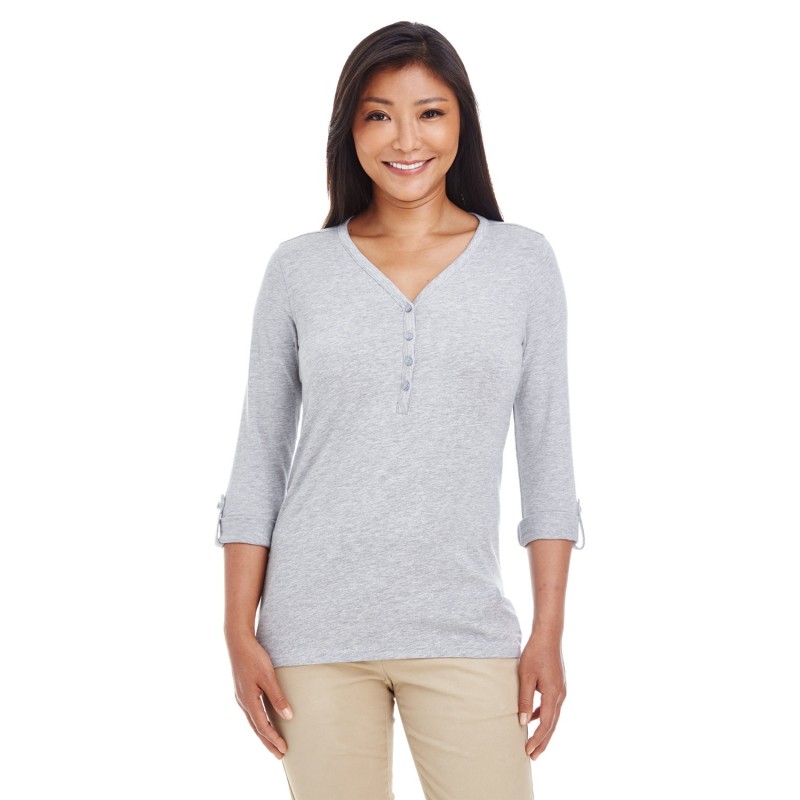 Buy Devon & Jones DP186W Ladies Perfect Fit Y-Placket Convertible Sleeve Knit Top | ApparelChoice.ca