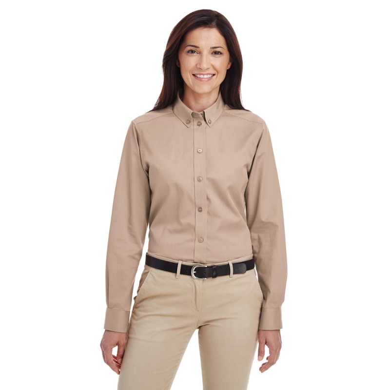 Buy Harriton M581W Ladies Foundation 100% Cotton Long-Sleeve Twill Shirt with Teflon | ApparelChoice.ca
