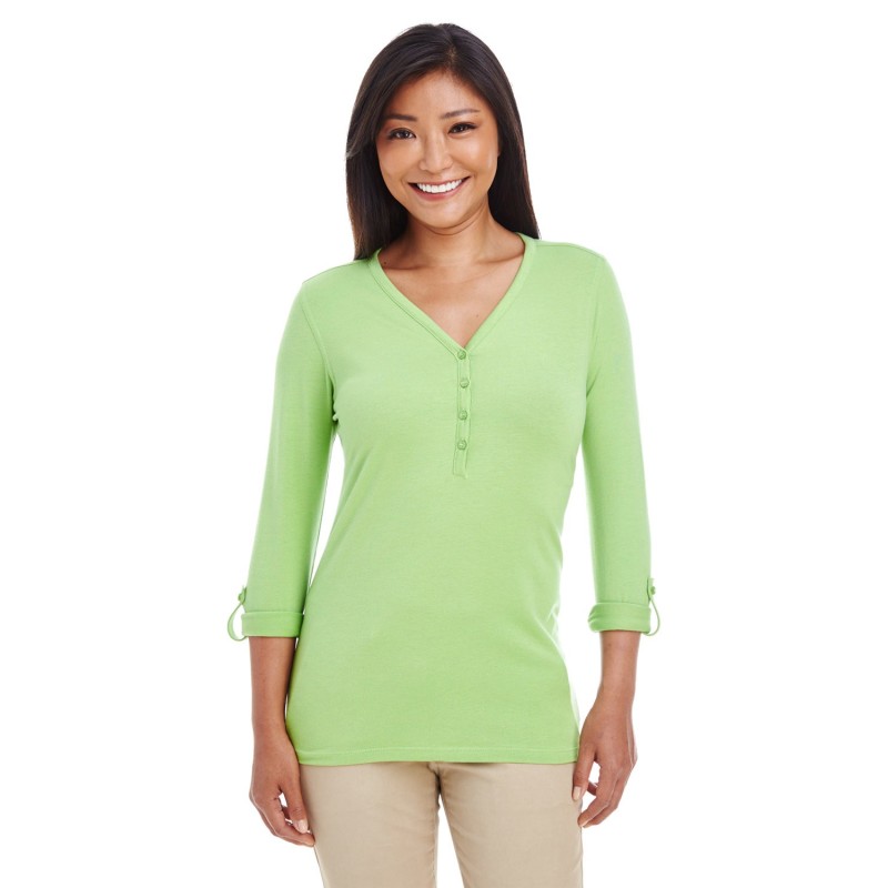 Buy Devon & Jones DP186W Ladies Perfect Fit Y-Placket Convertible Sleeve Knit Top | ApparelChoice.ca