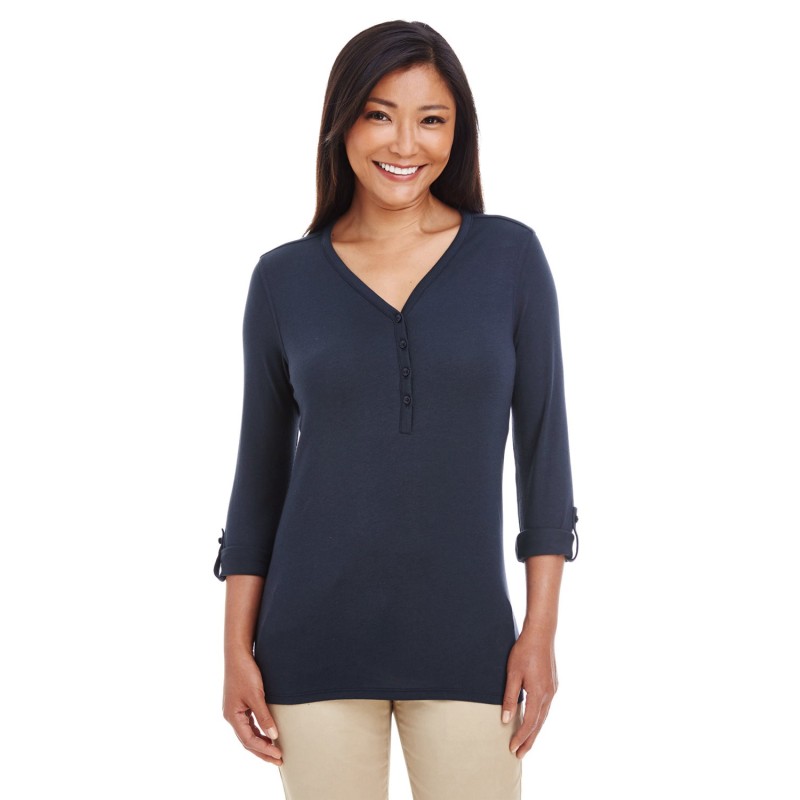 Buy Devon & Jones DP186W Ladies Perfect Fit Y-Placket Convertible Sleeve Knit Top | ApparelChoice.ca