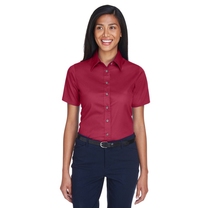 Buy Harriton M500SW Ladies Easy Blend Short-Sleeve Twill Shirt with Stain-Release | ApparelChoice.ca